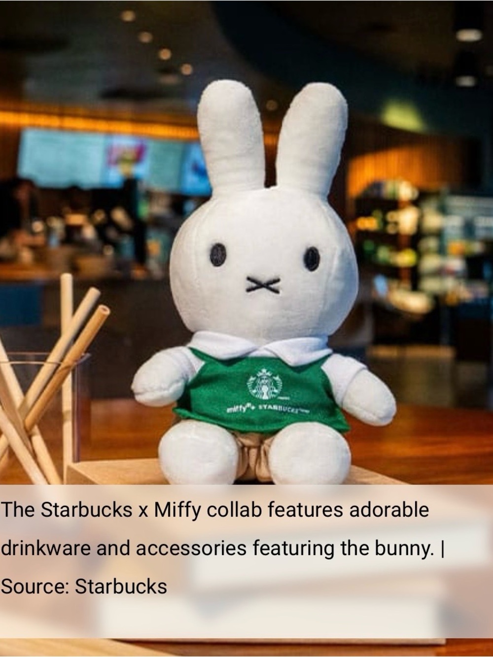 Starbucks Miffy Plush, which features a limited-edition Miffy wearing a Starbuck